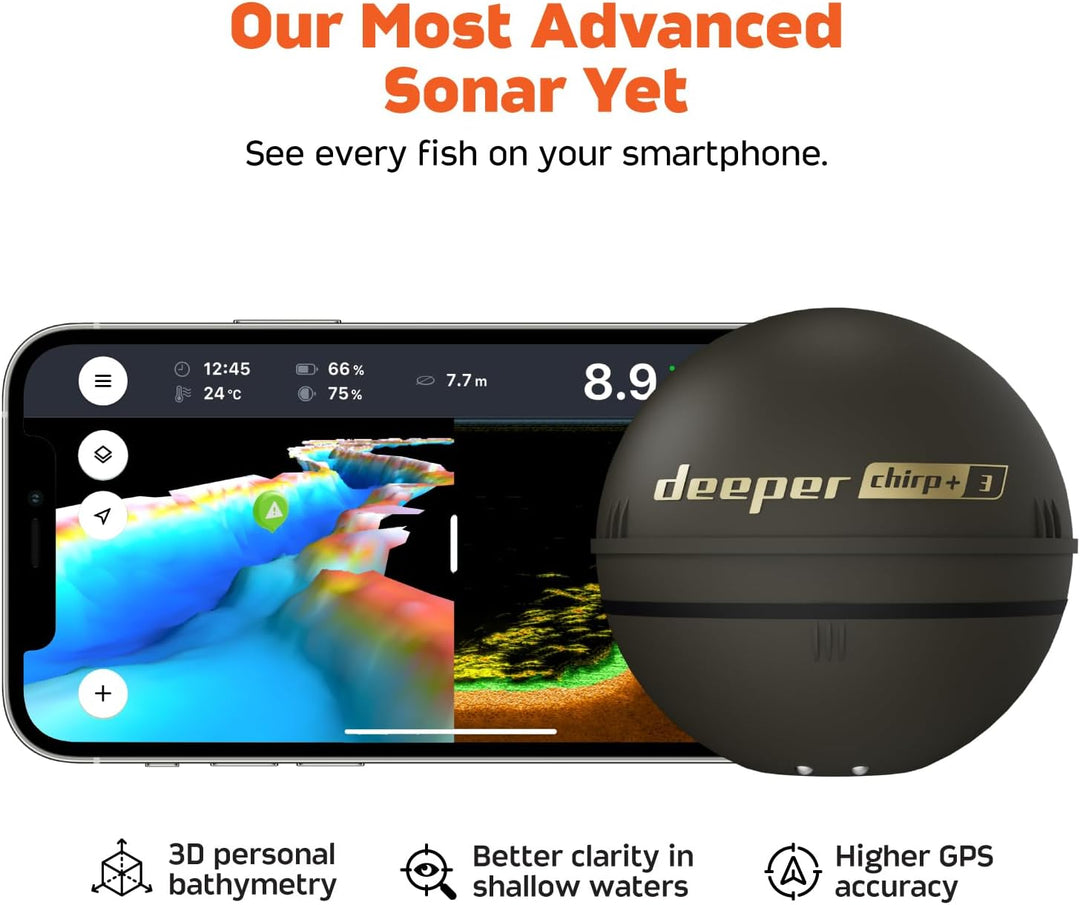 Deeper Chirp+ 3 Castable GPS Sonar - Tragbarer Fisch- und Tiefenfinder zum Bootsangeln, Eisangeln, U