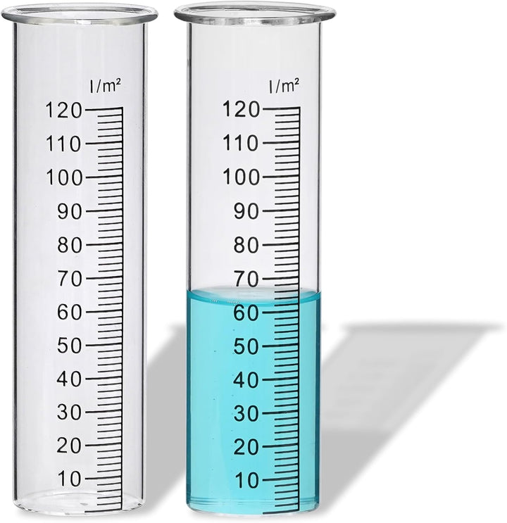 JUJOYBD 2X Ersatzgläser für Regenmesser, Glas mit Skala in l/m², Ersatz-Zylinder, Niederschlagsmesse