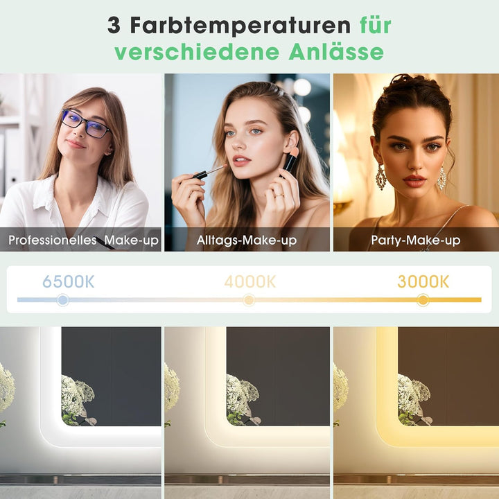S'bagno Badspiegel-mit-Beleuchtung 100x70cm, Led-Badezimmerspiegel-mit-Licht, Bluetooth, Entfoggen,