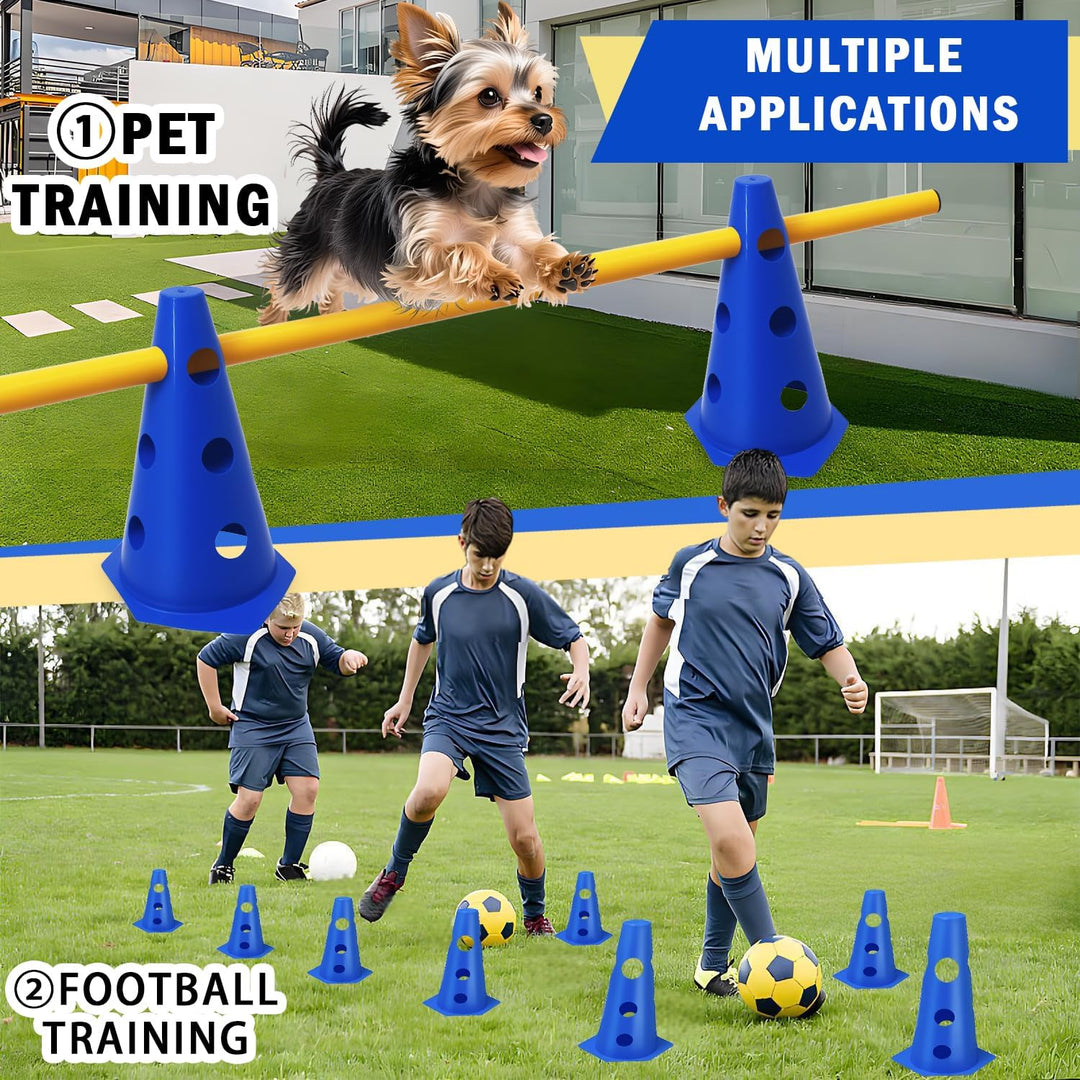 5er Sports Steckhürdenset Cavaletti Agility Set Hunde Hürden Steckhürdenset 10 Kegel 23cm + 5 Stange