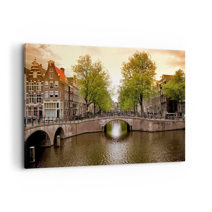Bilder auf Leinwand 100x70cm Leinwandbild Kanal Wasser Amsterdam Fahrrad Gross Wanddeko Bild Schlafz