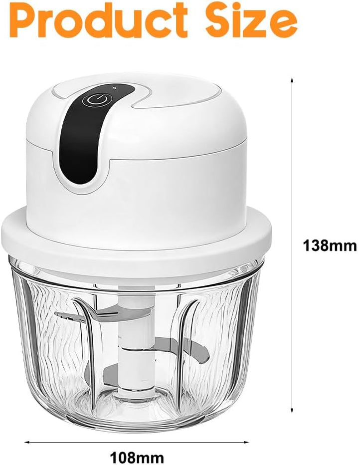 Elektrischer Küchenzerkleinerer, 350ML Mini Zwiebelzerkleinerer, Kabelloser Elektrischer Tragbar Zer