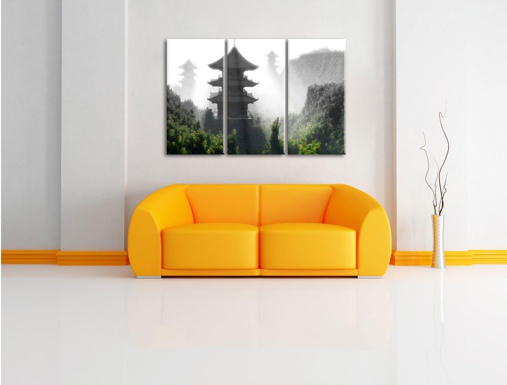 Pixxprint chinesische Häuser als Leinwandbild/Grösse: 3 Teilig (120x80 cm) cm/Wandbild/Kunstdruck/fe