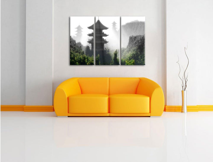 Pixxprint chinesische Häuser als Leinwandbild/Grösse: 3 Teilig (120x80 cm) cm/Wandbild/Kunstdruck/fe