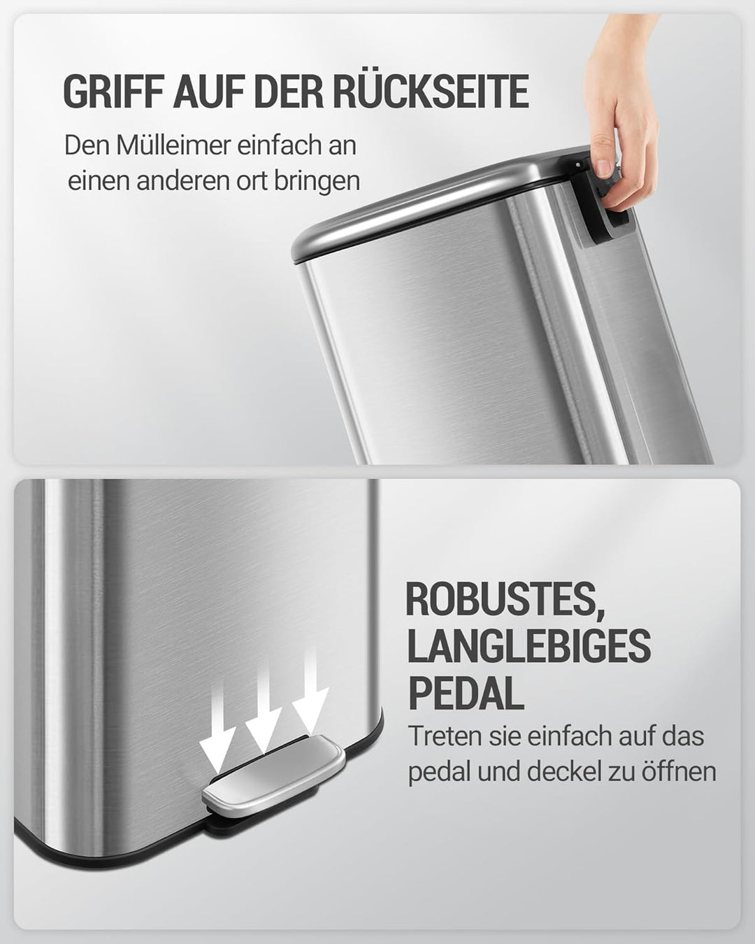 Hzuaneri Mülleimer Küche, 30L Abfalleimer mit Tretpedal, Tretmülleimer mit Softclose-Deckel und Inne