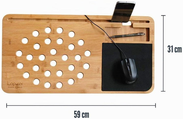 mikamax - Lapzer Laptop Schreibtisch - Bambus - Luftlöcher - Betttisch - Laptoptisch - Knietablett -