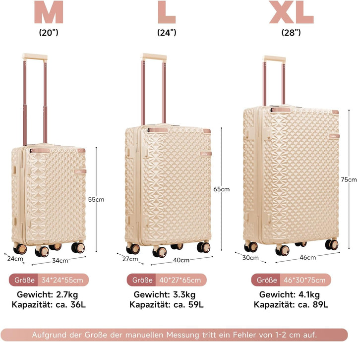 HOMELUX Kofferset 3 Teilig Hartschale Reisekoffer ABS Leicht Trolley Rollkoffer Hartschalenkoffer Se