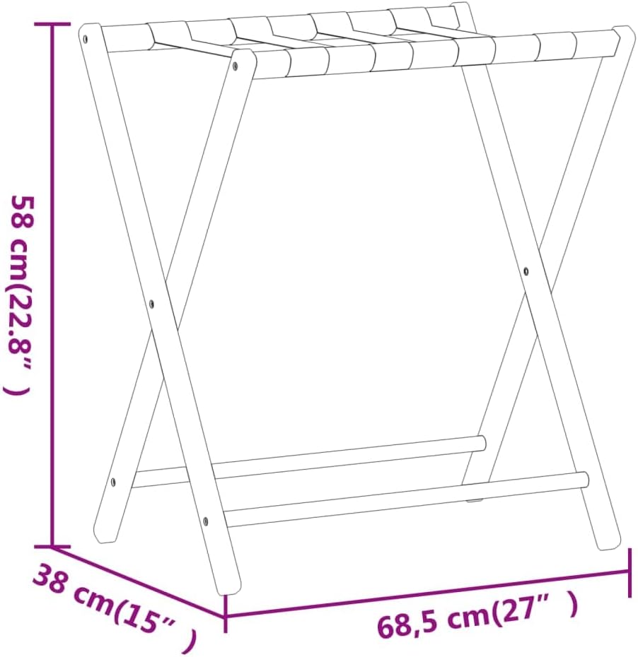 Gepäckablage aus Bambus 68,5 x 38 x 58 cm mit 4 Gurten, klappbares Kofferregal 70 kg belastbar, Koff