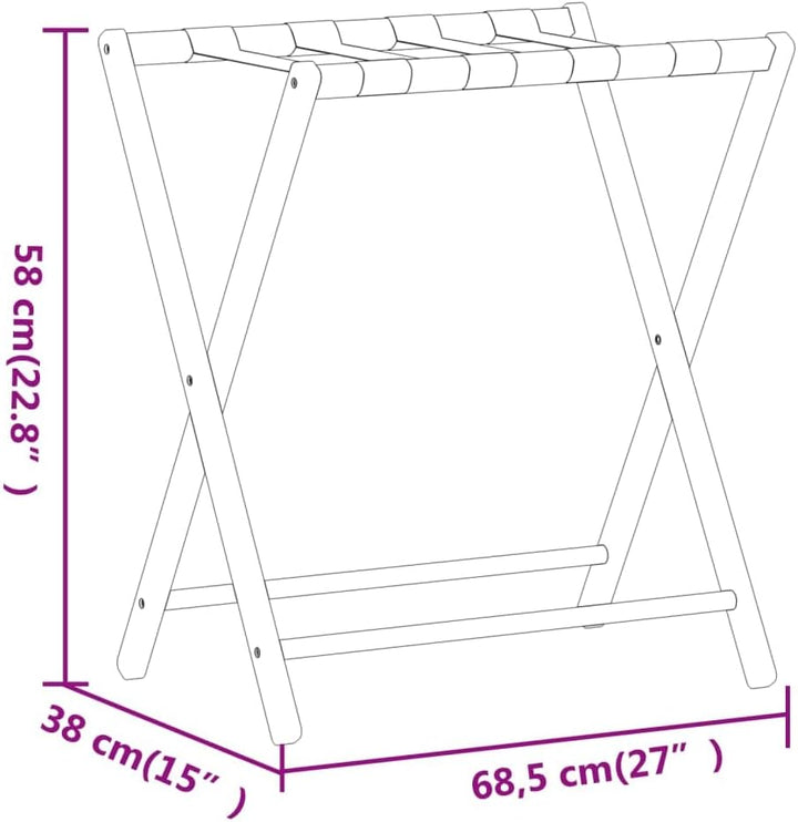 Gepäckablage aus Bambus 68,5 x 38 x 58 cm mit 4 Gurten, klappbares Kofferregal 70 kg belastbar, Koff