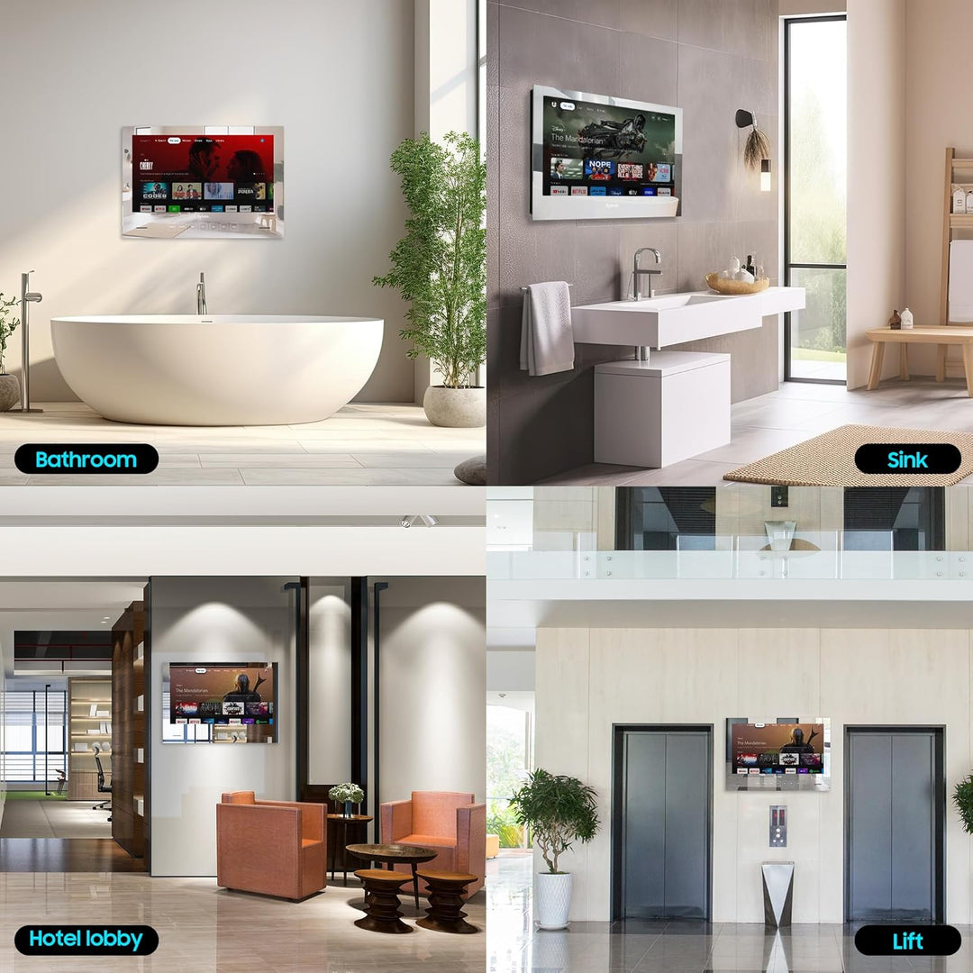 SYLVOX Spiegel Fernseher für Bad 24 Zoll, Wasserdichter IP66 Google TV 1080P | 60Hz| Hotspot & WiFi