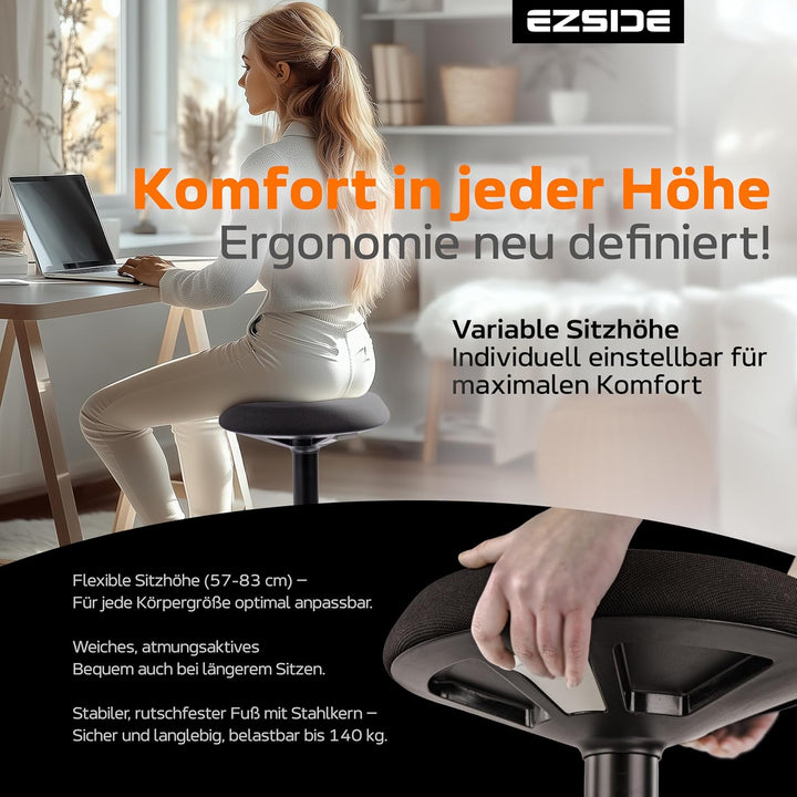 EZSIDE: Höhenverstellbarer Bürohocker, Ergonomischer Arbeitshocker gegen Rückenschmerzen & Verspannu