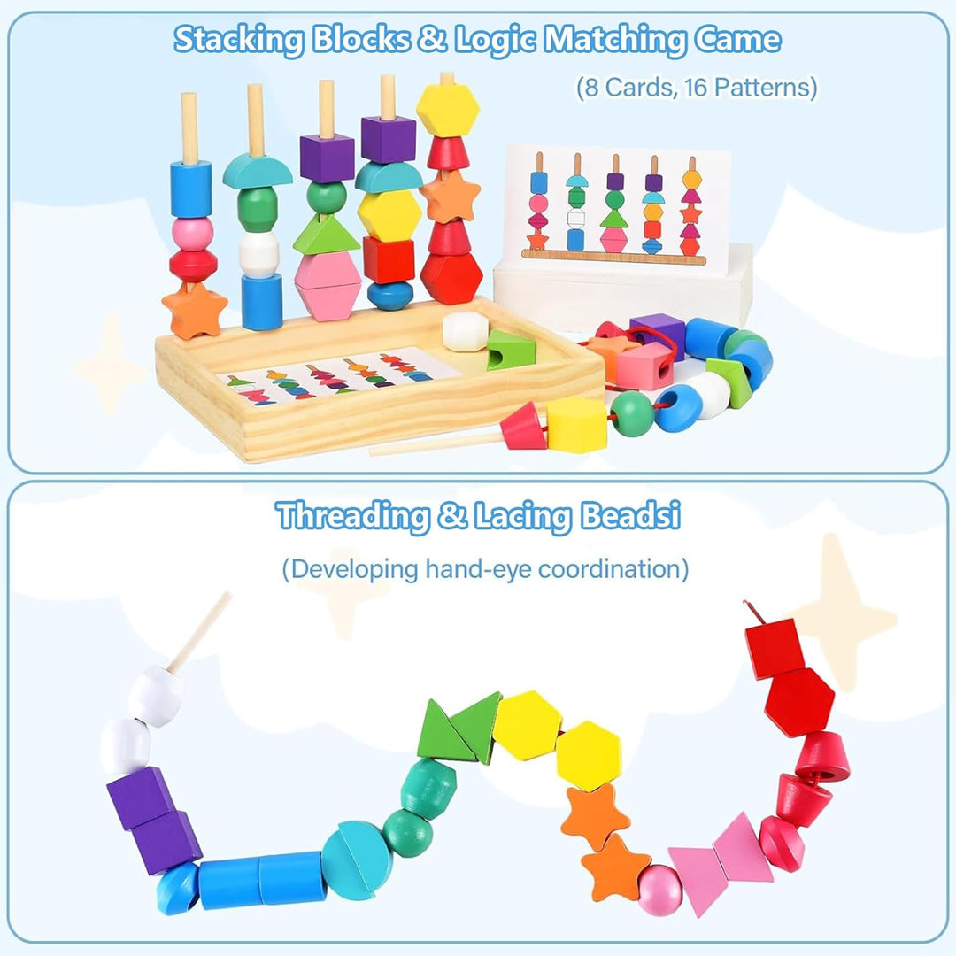 Montessori Spielzeug ab 2 3 4 Jahren, Fädelspiel &amp; Steckspiel Holz, Motorikspielzeug für Kinder, Sor