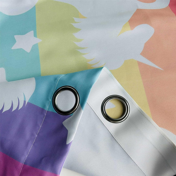 YUANZU Weisses Einhorn Vorhänge Mädchen Regenbogen Streifen Ösen Gardinen mit Blickdichte Vorhang Kä