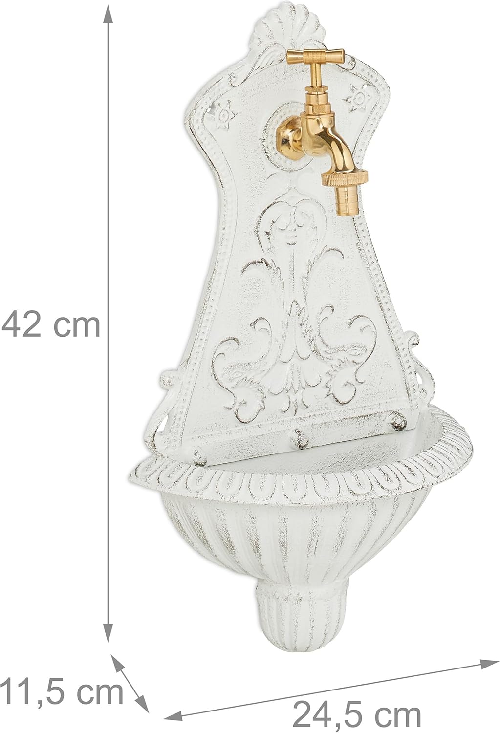 Relaxdays Wandbrunnen, nostalgischer Gartenbrunnen, Waschbecken & Wasserhahn, HBT: 42 x 24,5 x 11,5