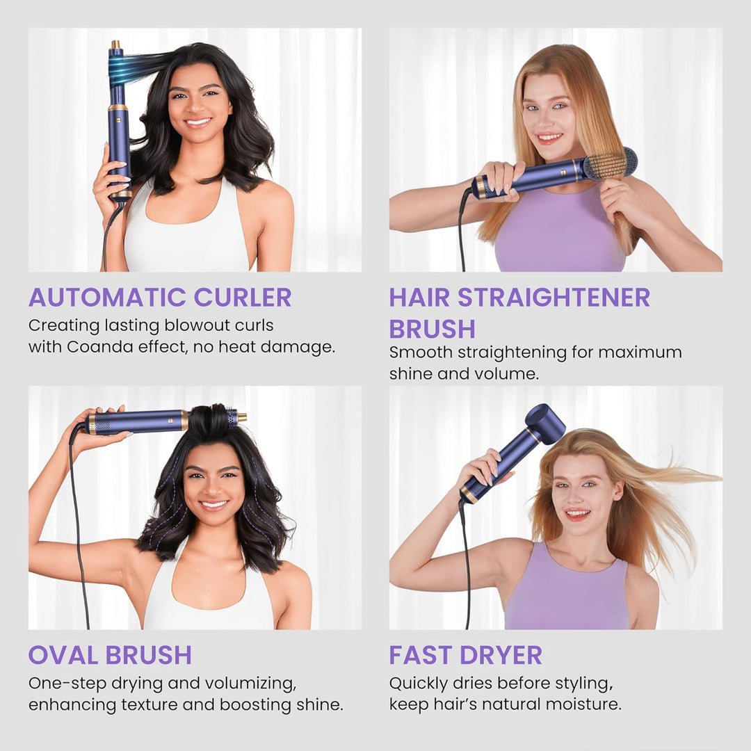 5 in 1 Hairstyler, Airstyler Airbrush Pro 1000w,Föhnbürste Haarstyler, Lockenstab mit Luft Links/Rec