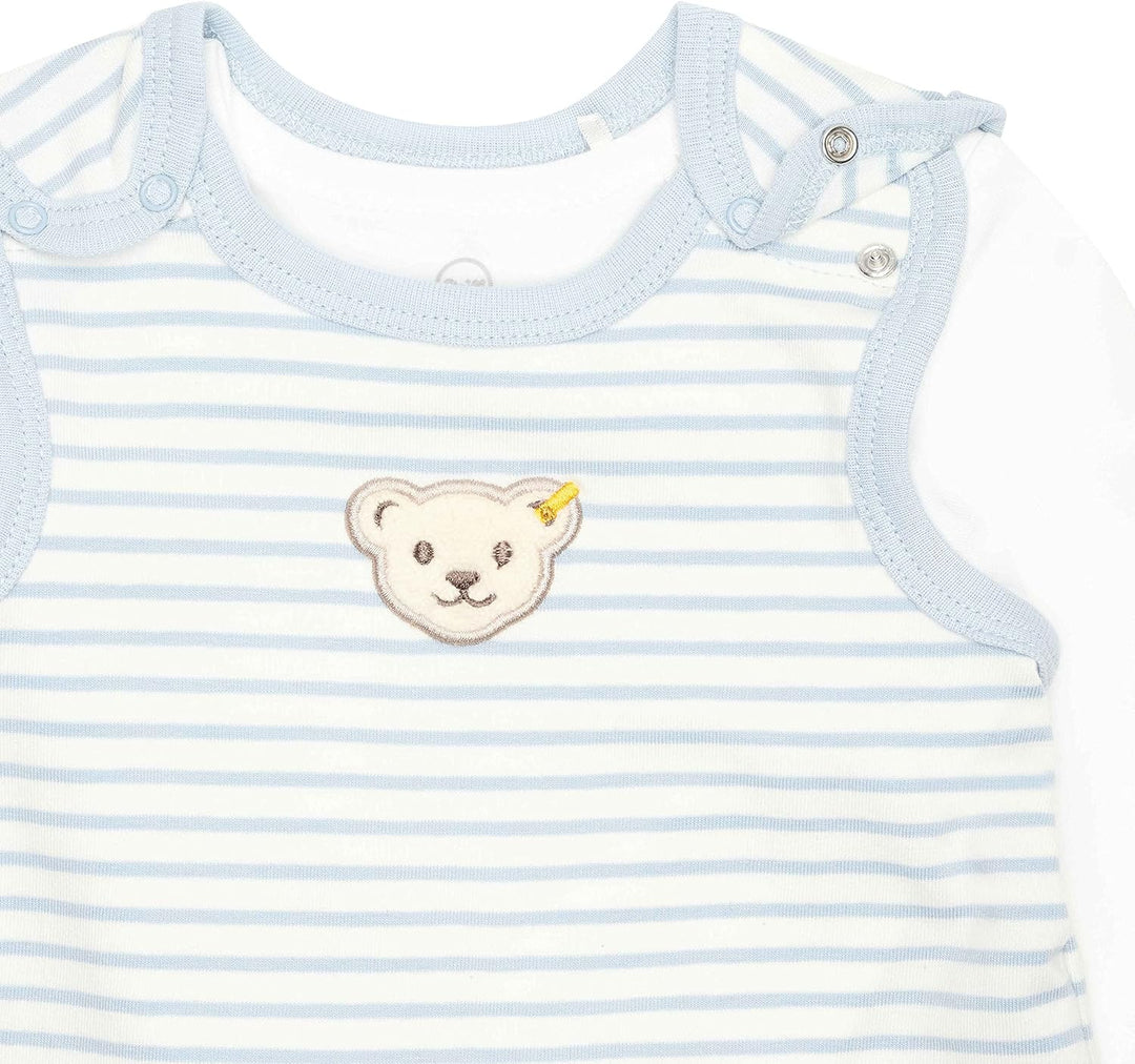 Steiff Unisex Baby Set Strampler mit Fuss + T-Shirt Langarm Kleinkind-Schlafanzüge, Celestial Blue