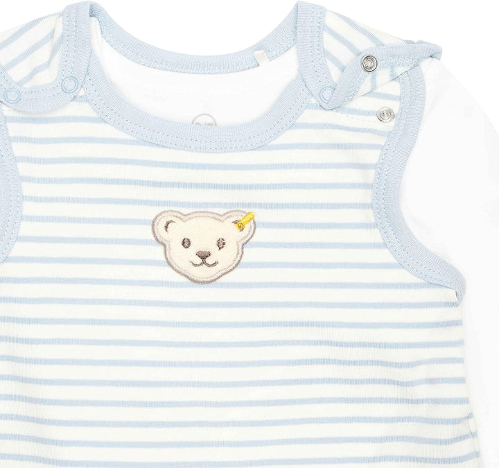 Steiff Unisex Baby Set Strampler mit Fuss + T-Shirt Langarm Kleinkind-Schlafanzüge, Celestial Blue