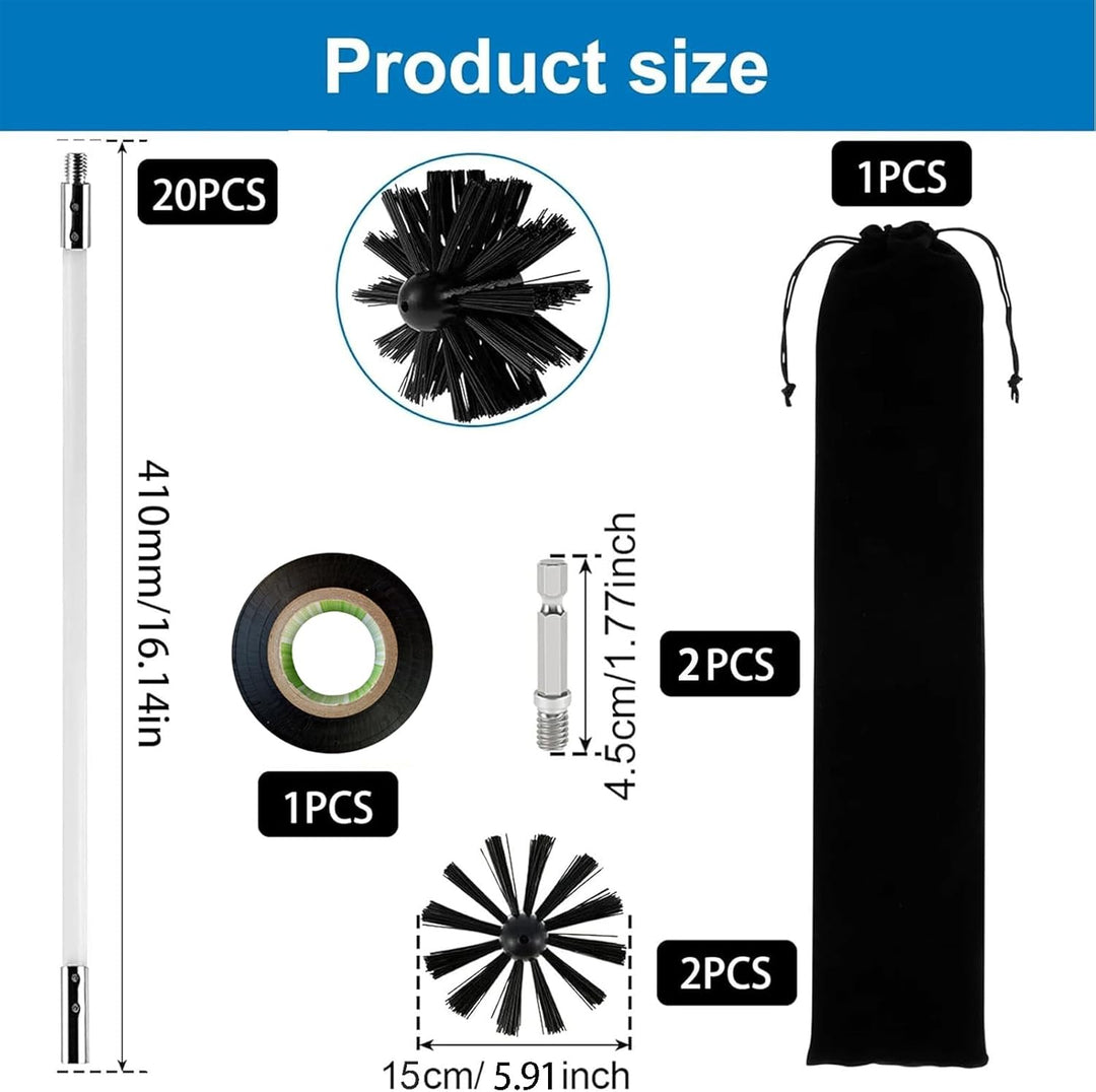 26PCS Kaminbürste Stange Set,Kaminbürste 150mm,Kaminrohr Reinigungsbürste,Schornstein Reinigungsbürs