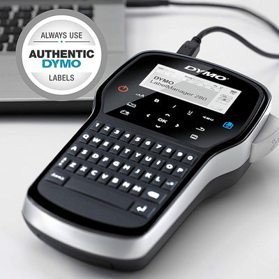 DYMO LabelManager 280 Wiederaufladbares Handheld-Etikettendrucker-Set, QWERTY-Tastatur, mit 2 Rollen