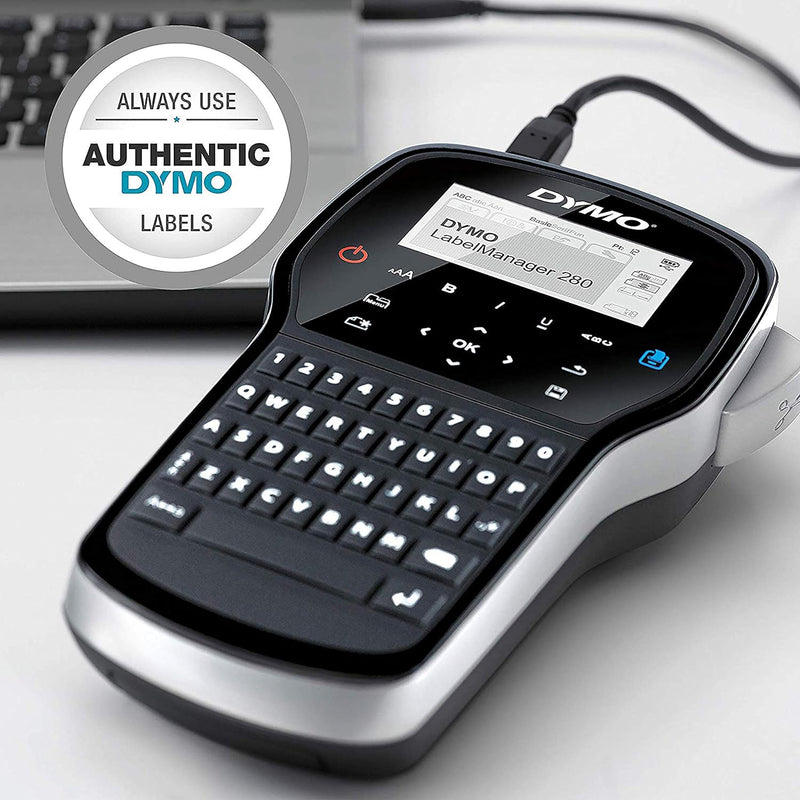 DYMO LabelManager 280 Wiederaufladbares Handheld-Etikettendrucker-Set, QWERTY-Tastatur, mit 2 Rollen