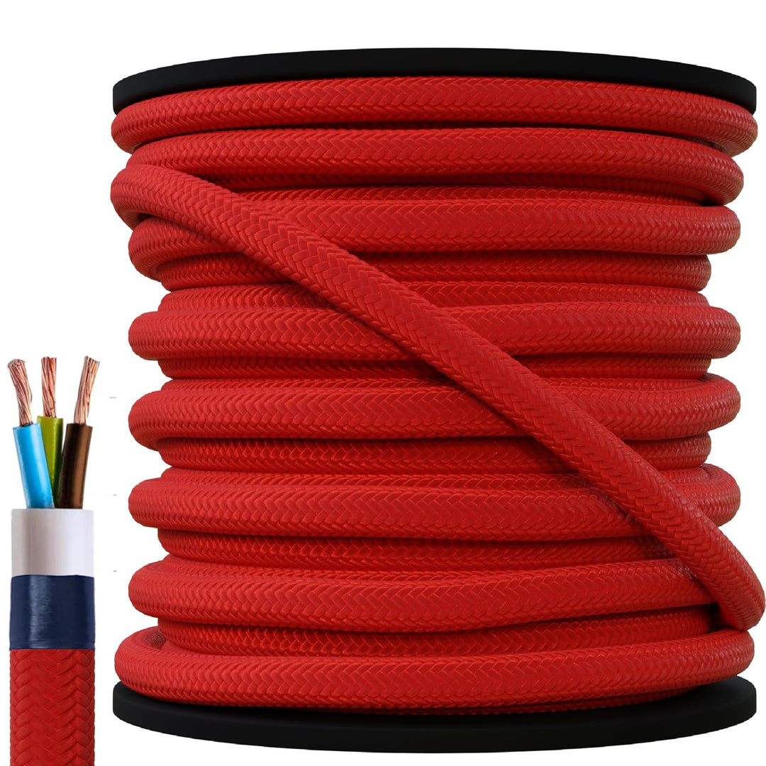 15 Meter 3 - adrig Textilkabel Stoffkabel Pendelleitung Lampenkabel Textile Cable 3x0,75 3G0,75 Brau