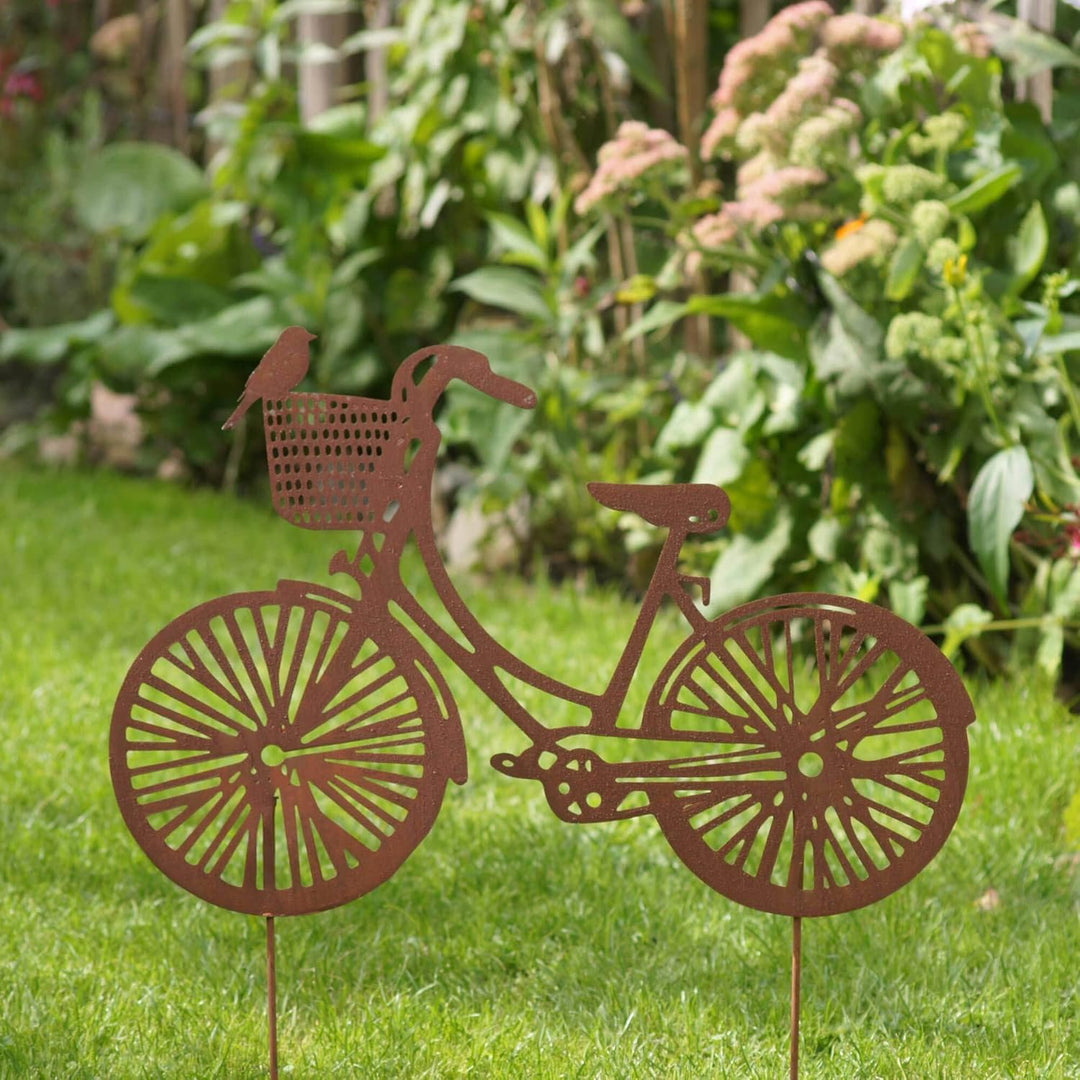 UNUS Garden Fahrrad Gartenstecker, Hollandrad Gartendeko Rostoptik, Roststecker aus Edelrost Metall,