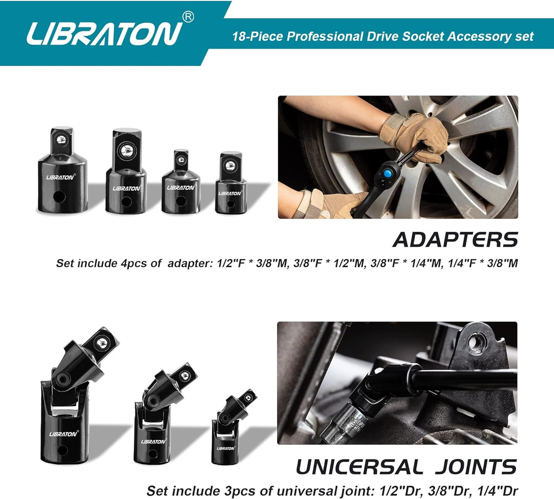 Libraton 18tlg Steckschlüssel Verlängerung Satz, Zoll Verlängerung Set, Steckschlüssel Adapter 1/4"