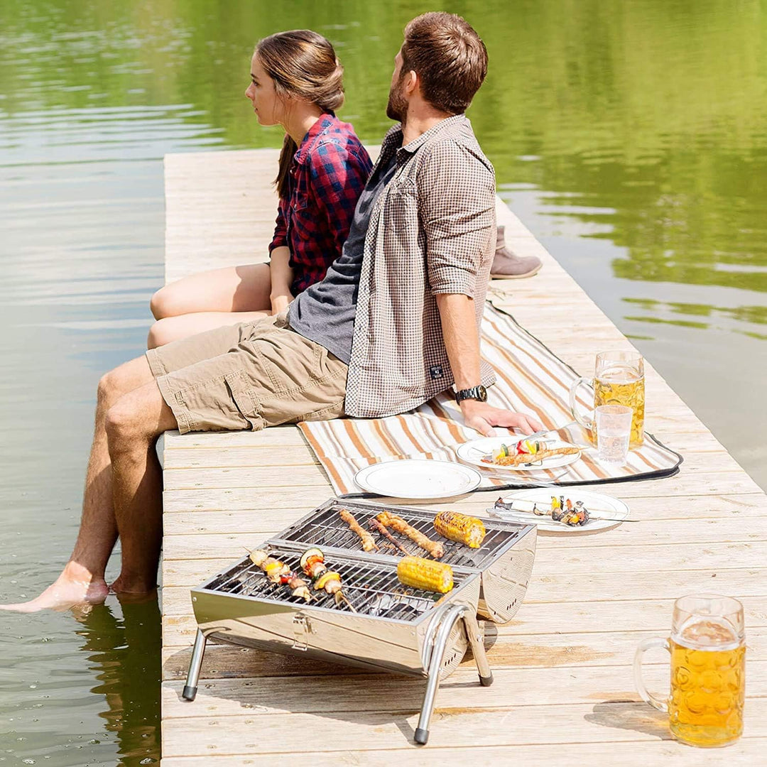 RESCH 502598 mobiler Holzkohle Grill klappbar, Edelstahl Tischgrill tragbar, Holzkohlegrill ideal fü