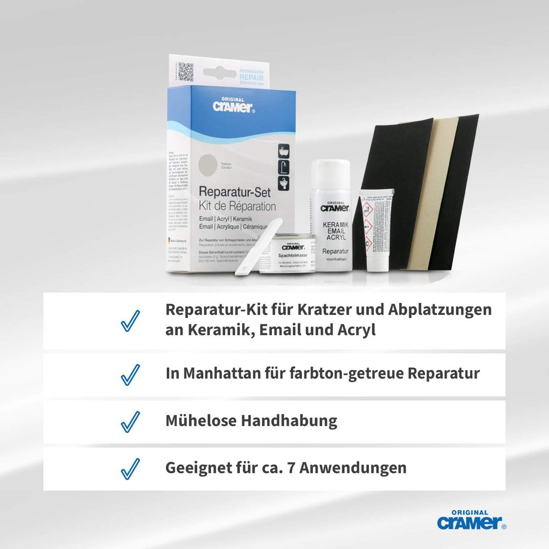 Cramer Reparatur-Set für Keramik, Emaille & Acryl, Manhattan-Grau, CRA16850DE, bei Abplatzungen & Kr