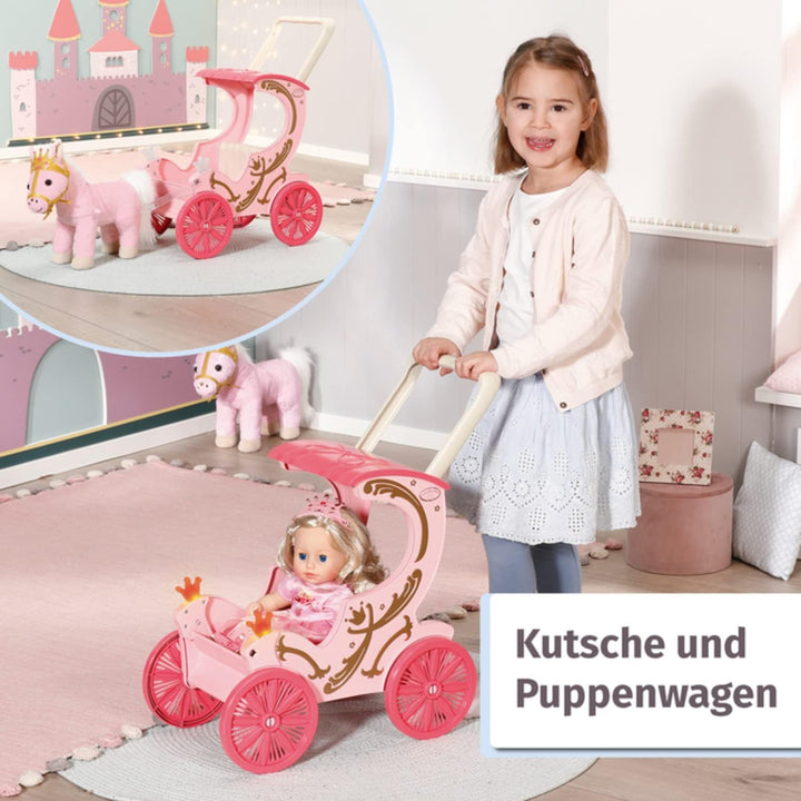 Zapf Creation 707210 Baby Annabell Little Sweet Kutsche &amp; Pony, 2in1 Puppenwagen und Kutsche mit Plü