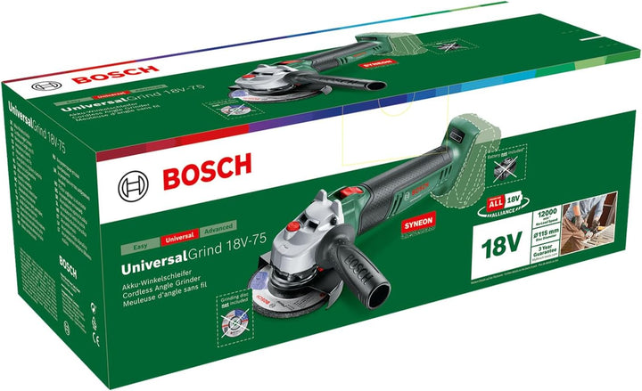 Bosch Akku-Kompakt-Winkelschleifer UniversalGrind 18V-75 (Ohne Akku; 18 Volt System; zum Schleifen,