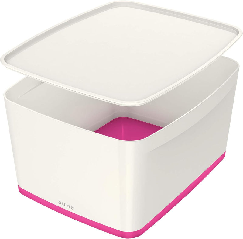 Leitz MyBox, Aufbewahrungsbox mit Deckel, Gross, Blickdicht, Weiss/Pink Metallic, Kunststoff, 521610