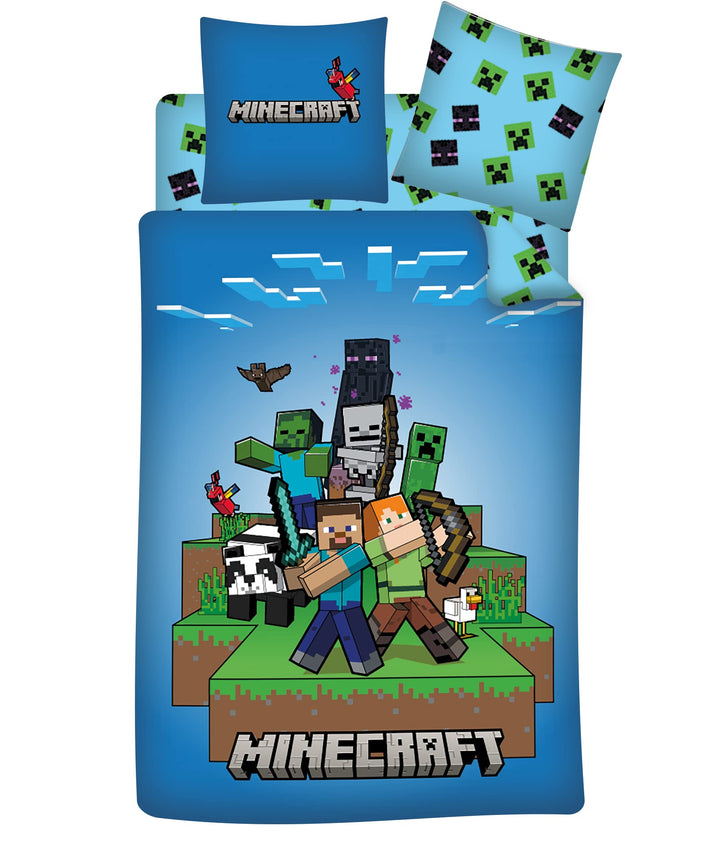 Minecraft Bettwäsche-Set, 3-teilig, Bettbezug 140 x 200 cm, Kissenbezug 63 x 63 cm, Spannbettlaken 9