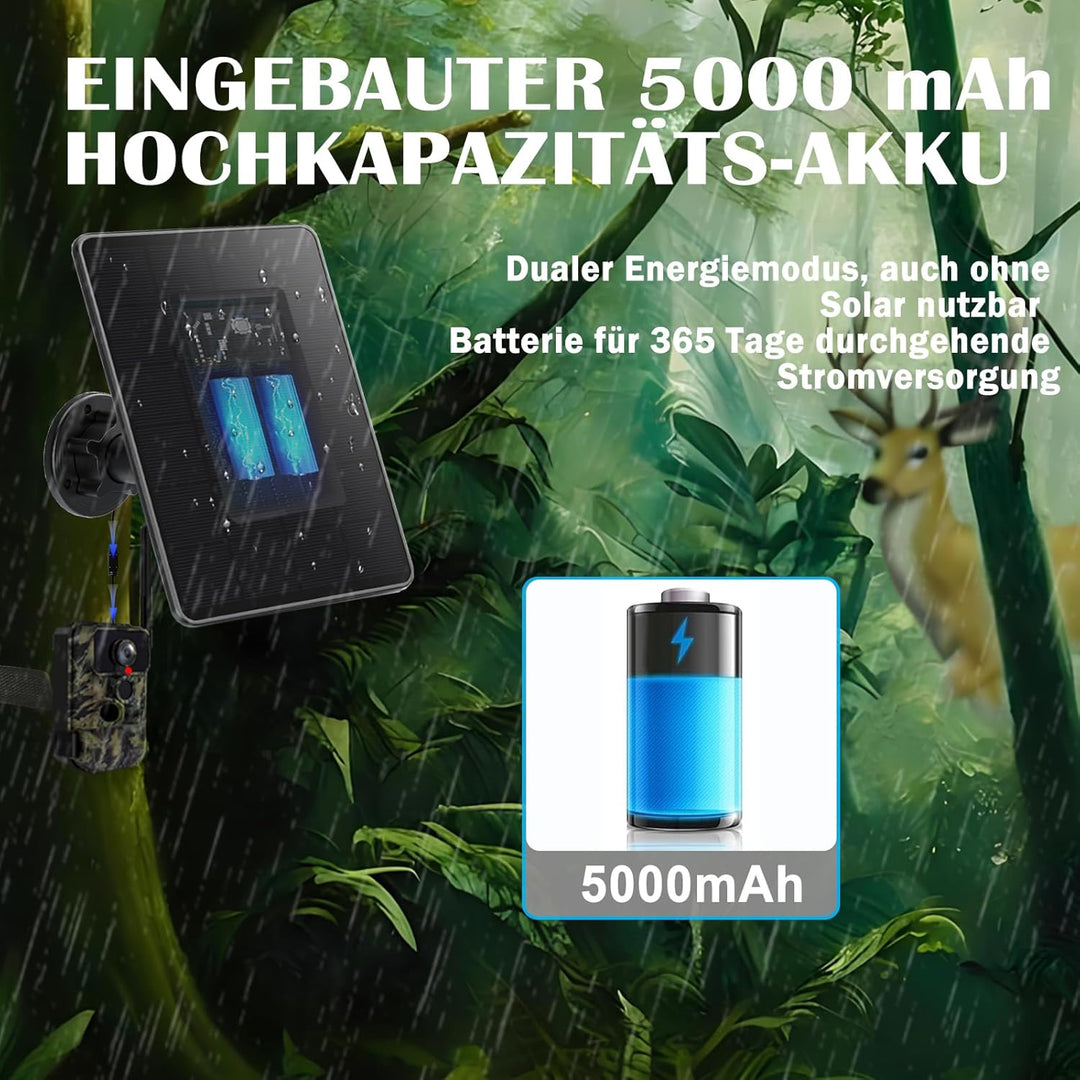 Solarpanel Wildkamera: 5000mAh Akku-Solarpanel für Wild und Outdoor Kameras, 12V/1A&6V/1.5A Solar Ba
