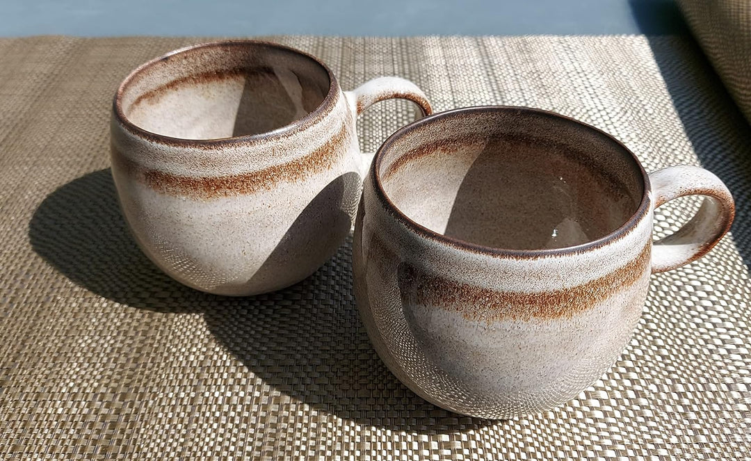 PintoCer - 2 x Tassen mit Griff, Steinzeugkeramik, ideal für Kaffee, Milch, Tee und Schokolade, spül