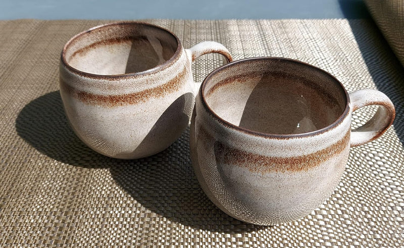 PintoCer - 2 x Tassen mit Griff, Steinzeugkeramik, ideal für Kaffee, Milch, Tee und Schokolade, spül