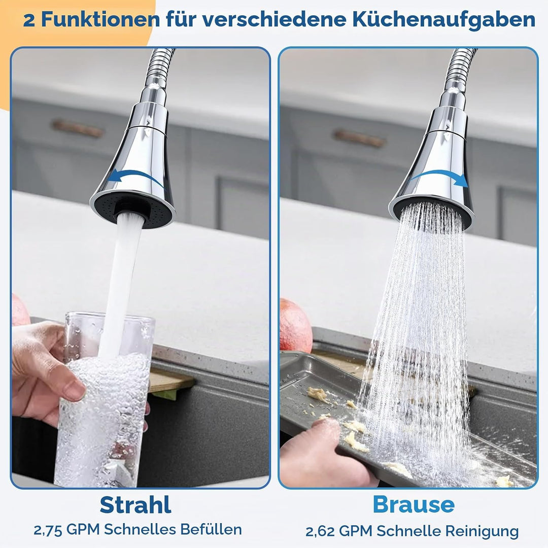 Wasserhahn Küche, Küchenarmatur 360° Schwenkbar, Küchenarmaturen Zwei Sprühfunktionen, Spülarmaturen