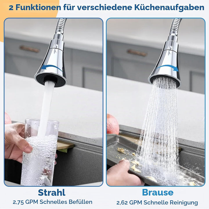 Wasserhahn Küche, Küchenarmatur 360° Schwenkbar, Küchenarmaturen Zwei Sprühfunktionen, Spülarmaturen