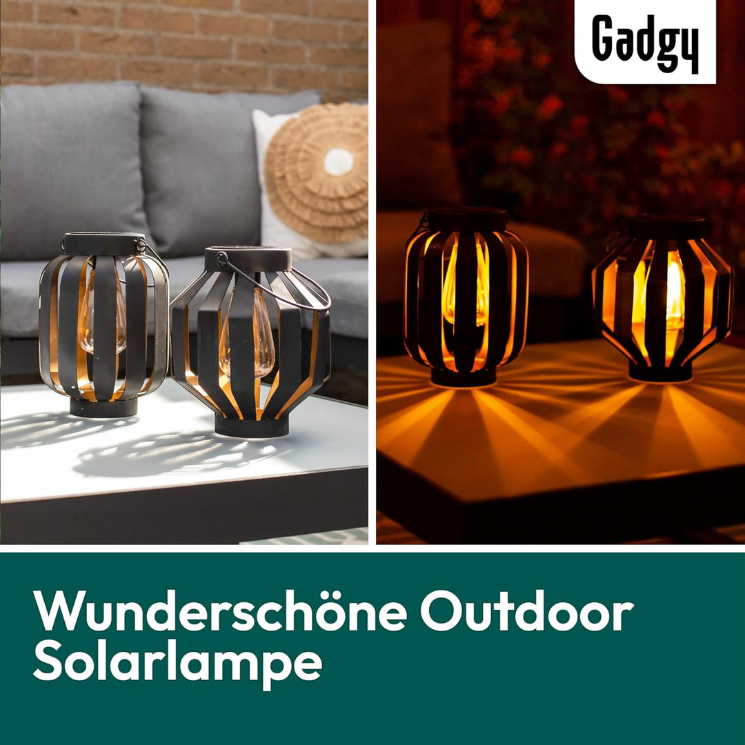 Gadgy Solarlampen für Aussen Hängend | 2 Stück | Schwarz/Gold Metal | Solar-Laternen mit LED-Glühbir
