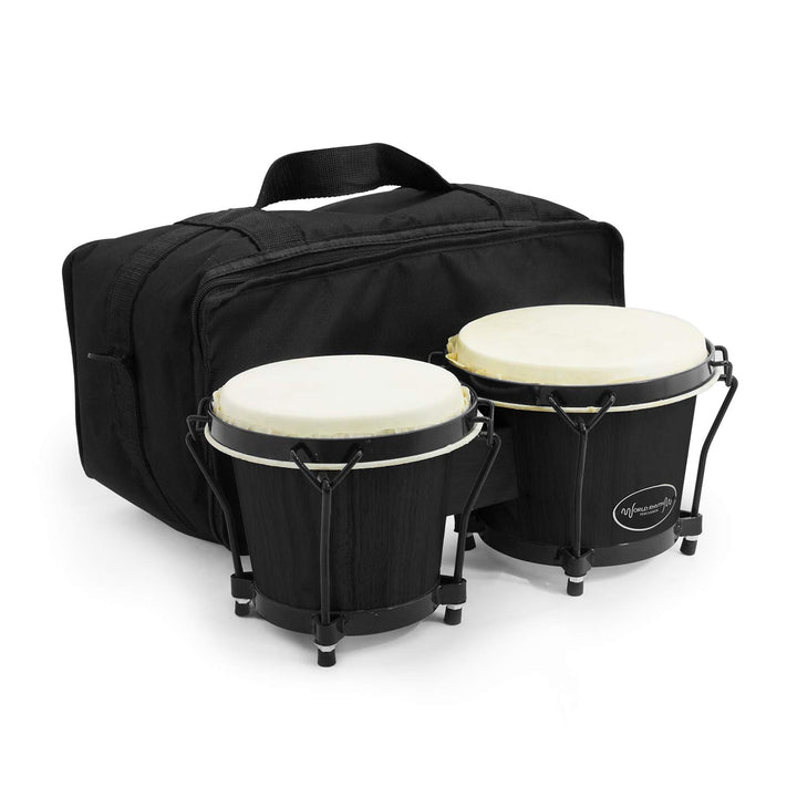World Rhythm BON7 Bongos 6"" & 7"" Anfänger Eiche Bongo Drums - Matt Black Bongos mit gepolsterter G