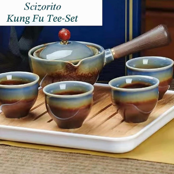 Keramik Portable Travel Tee Set, chinesischer Kungfu Tee Set mit 360-Rotation Teekanne und Infuser,