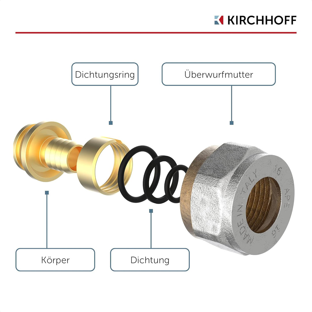 KIRCHHOFF | MSVR Rohr | 5er Set | Klemmringverschraubung 16 mm x 1/2" | Aluverbundrohr | für Heizung