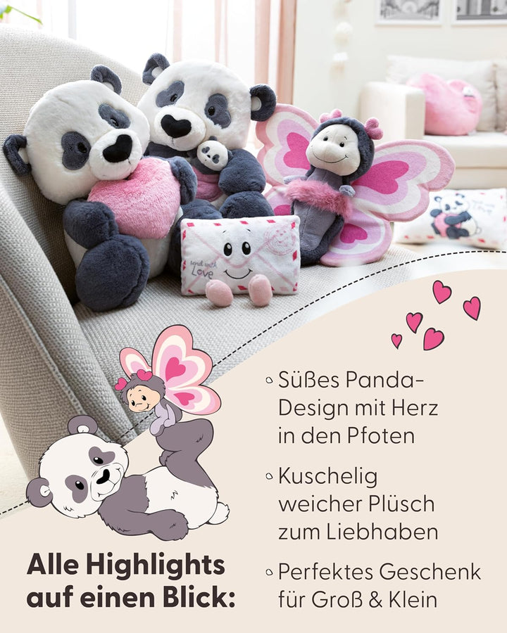 NICI Kuscheltier Love Panda mit Herz 25cm - schwarz - Weiches Plüschtier – niedliches Stofftier zum