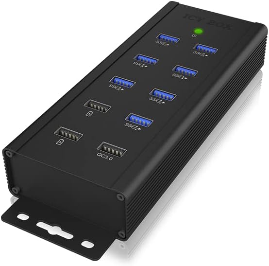 ICY BOX 7-Port USB 3.0 HUB aktiv mit Netzteil (12V/5A), 3 Ladeports, Wandmontage, Quick Charge 3.0,
