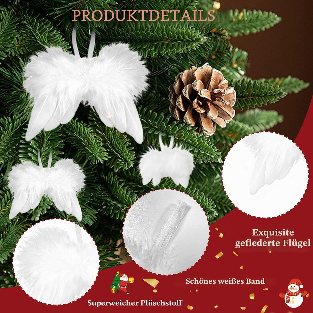 10 Stück Engelsflügel Weihnachten Weiss, Christbaumschmuck Federn Anhänger, Weihnachtsbaumschmuck En