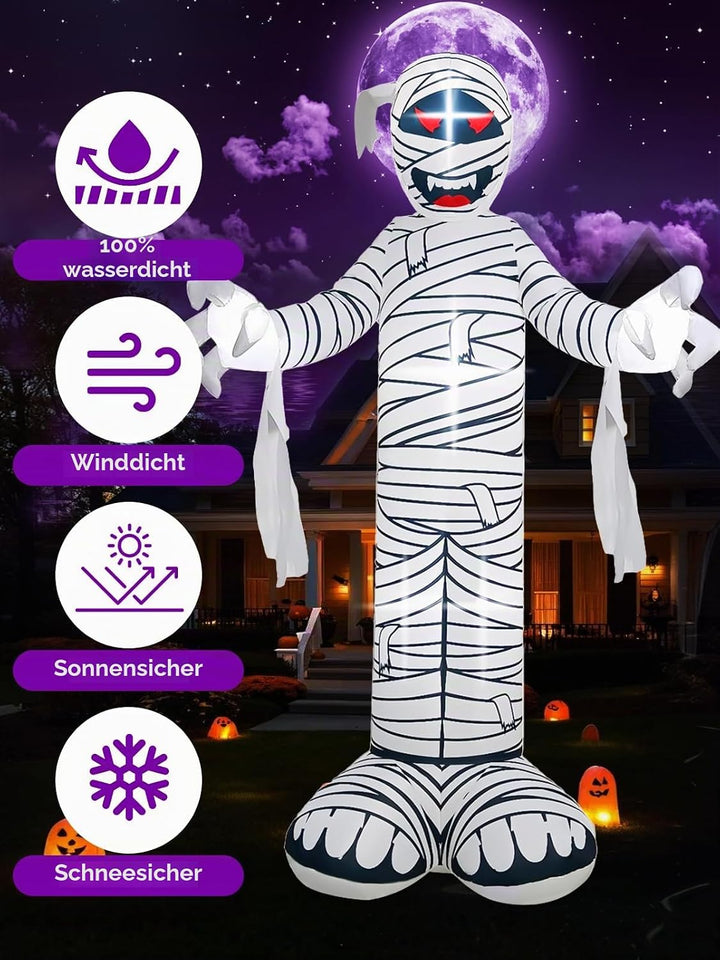 Kalolary 12 FT Halloween Aufblasbare Mumie für den Aussenbereich Aufblasbare beleuchtete Gartendekor