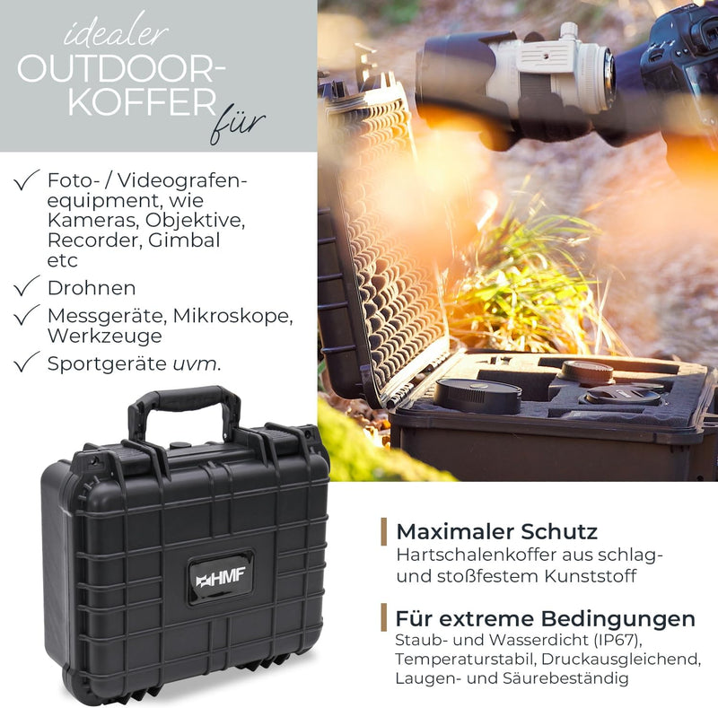 HMF ODK100 Outdoor-Fotokoffer, Transportkoffer mit Rasterschaumstoff | 34 x 29,5 x 15,5 cm, 34 x 29,