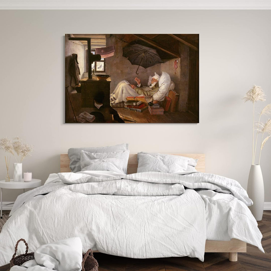 Printed Paintings Leinwand (100x70cm): Carl Spitzweg - Der Arme Poet 100x70 cm, 100x70 cm