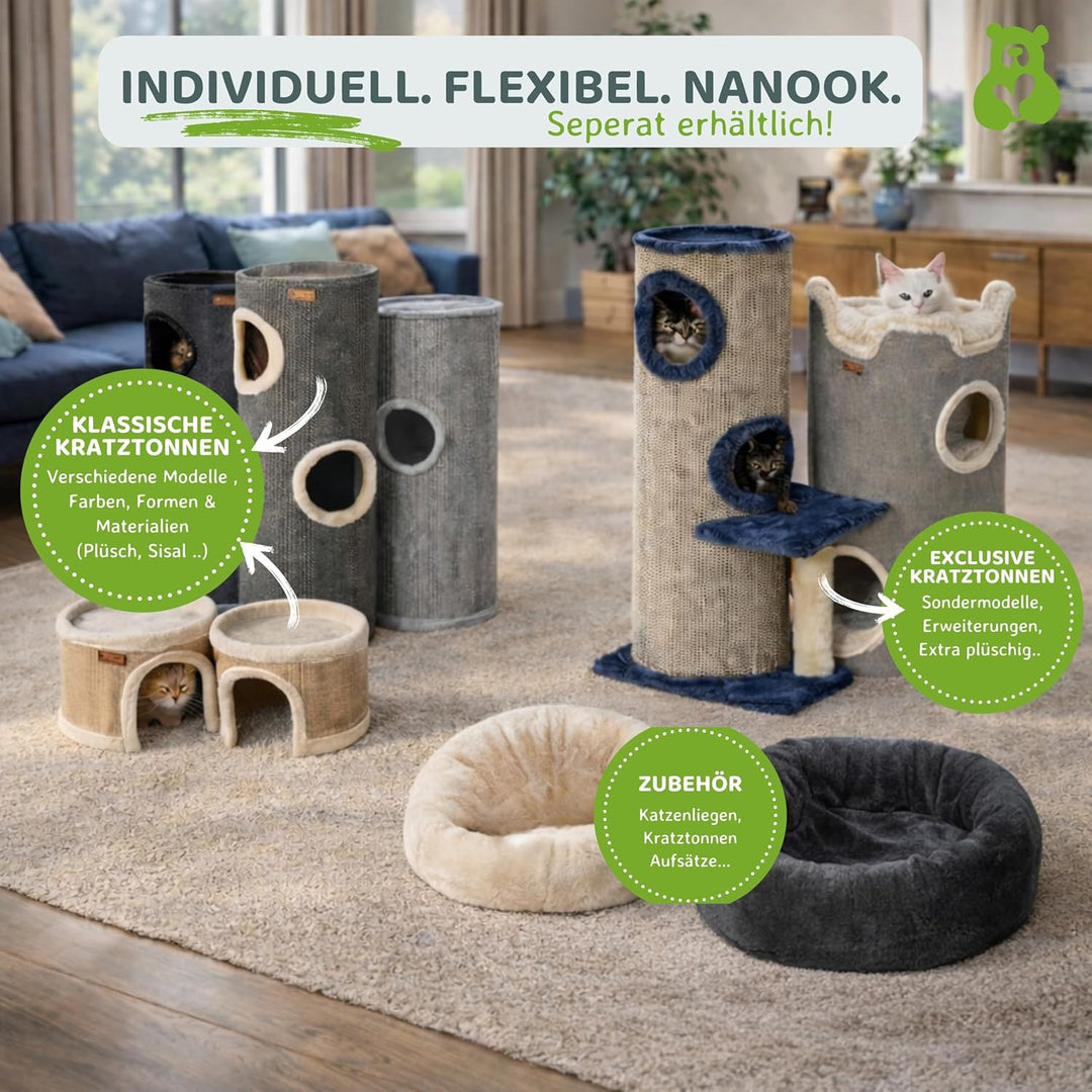 nanook Kratztonne Kratzbaum Oskar - Spieltonne für Katzen XXL mit 3 Höhlen und Spielball - Höhe 100