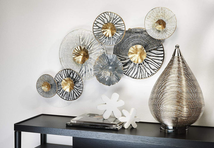 Kobolo Wandbild Wanddeko Metallbild 3D-Bild - ROOTS - anthrazit silber gold - ca 105x50 cm